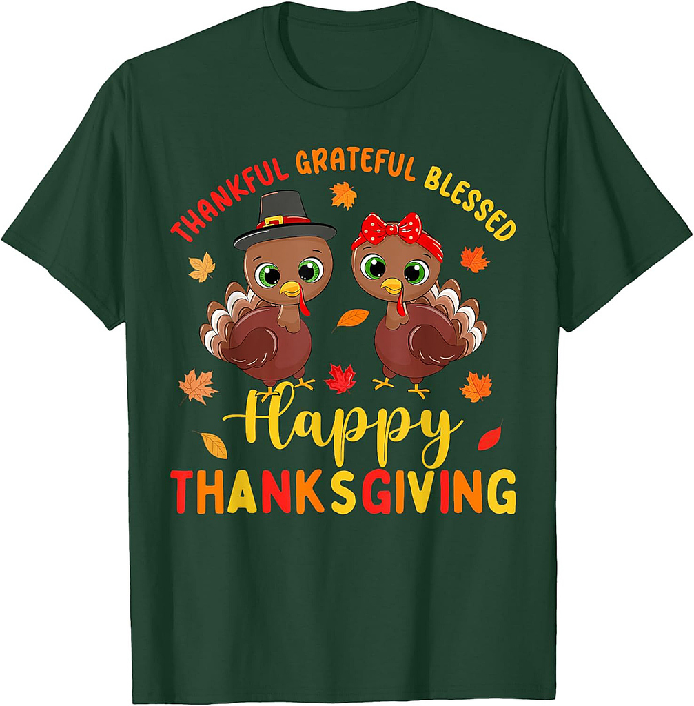 Thankful Grateful Blessed Thanksgiving Turkey Women Girls T-Shirt