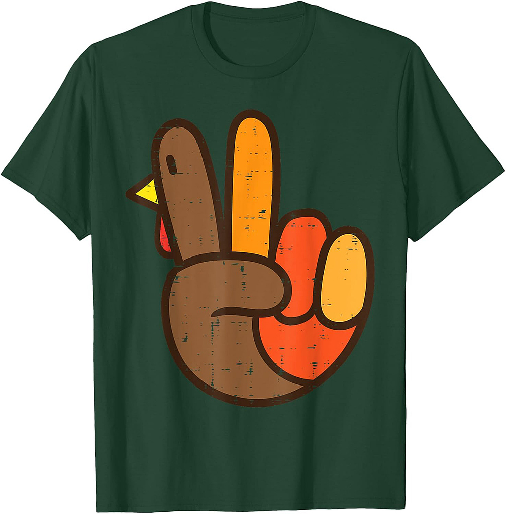 Peace Sign Turkey Hand Cool Thanksgiving Hippie Men Women T-Shirt
