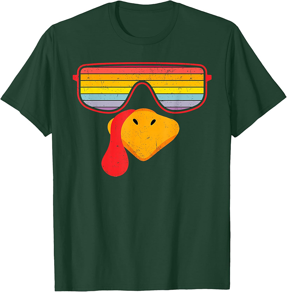 Vintage Turkey Face Thanksgiving Sunglasses Bow Costume Boy T-Shirt