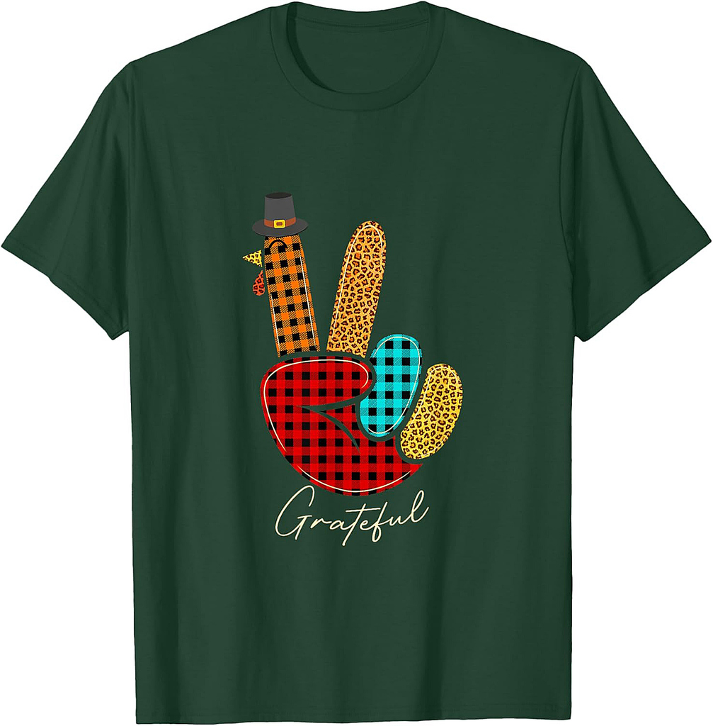 Peace Love Turkey Grateful Turkey Hand Sign Thanksgiving T-Shirt