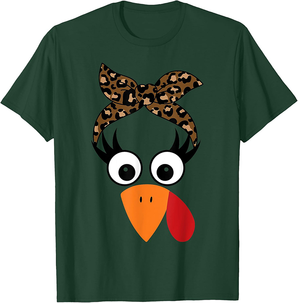 Turkey Face Leopard Headband Womens Thanksgiving Cute T-Shirt