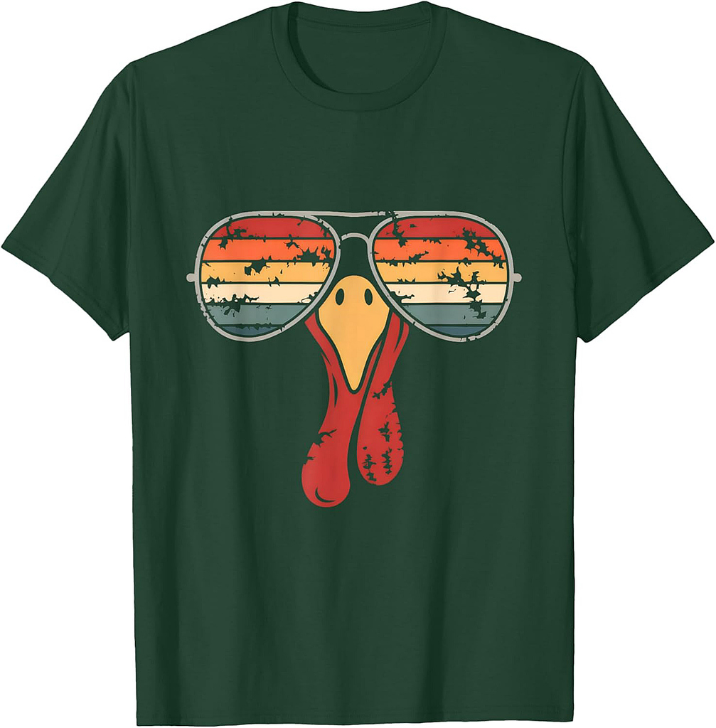 Cool Vintage Turkey Face With Sunglasses Thanksgiving T-Shirt