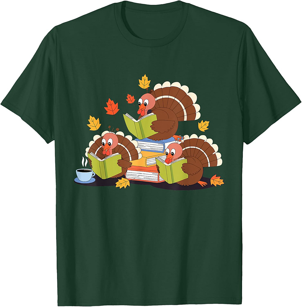 Turkey Reading Books Fall Thanksgiving Teacher Book Lovers 02 T-Shirt