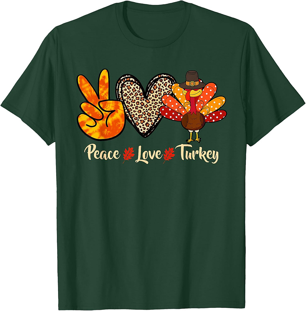 Peace Love Turkey Little Pilgrim Thanksgiving Womens Girls T-Shirt