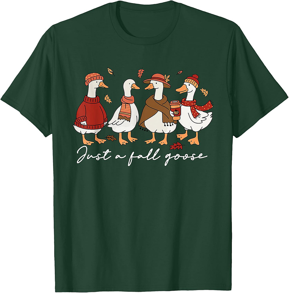 Funny Cozy Goose Autumn Animal Just A Fall Goose T-Shirt