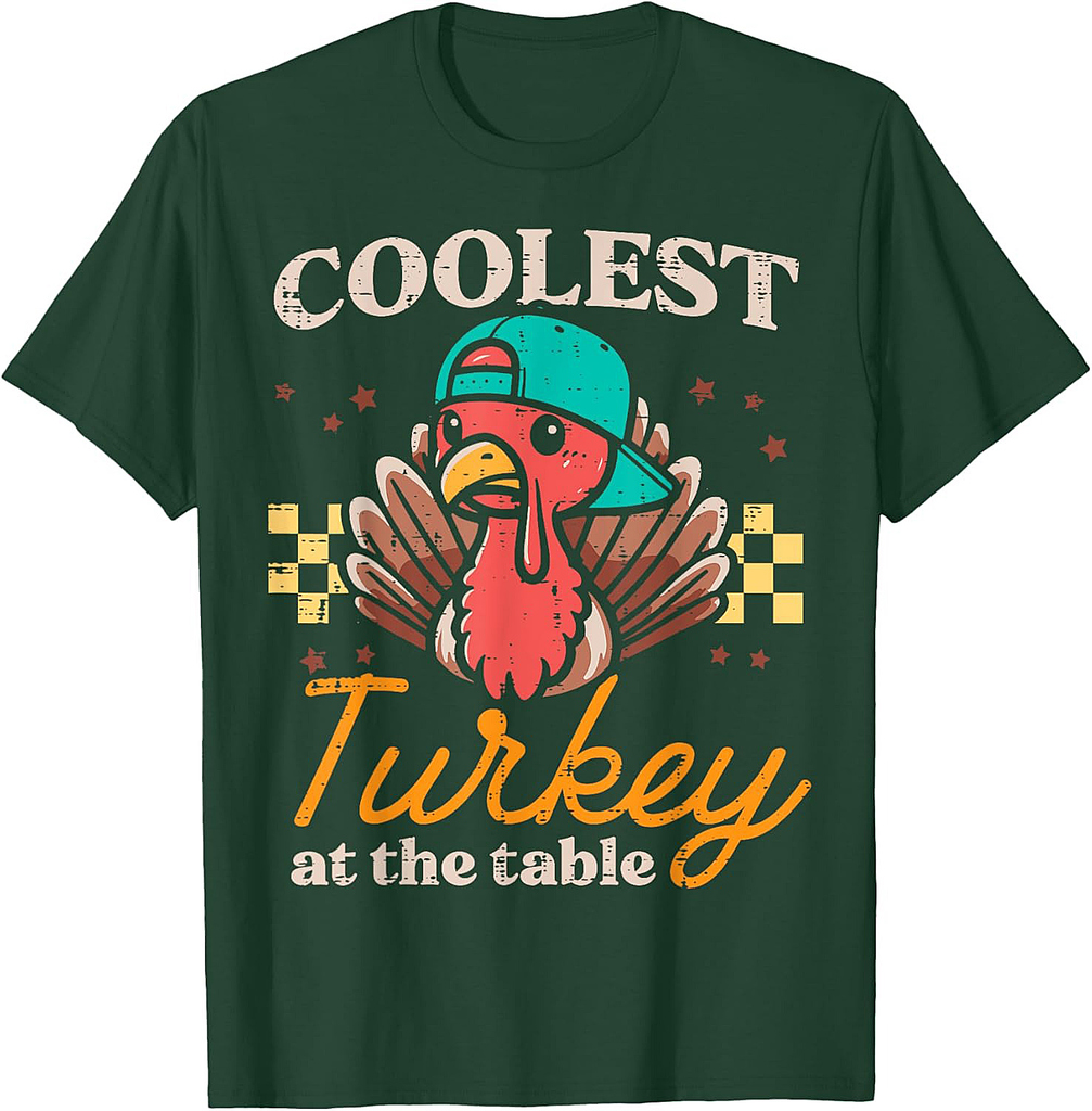 Thanksgiving Coolest Turkey At Table Boys Toddler Youth T-Shirt