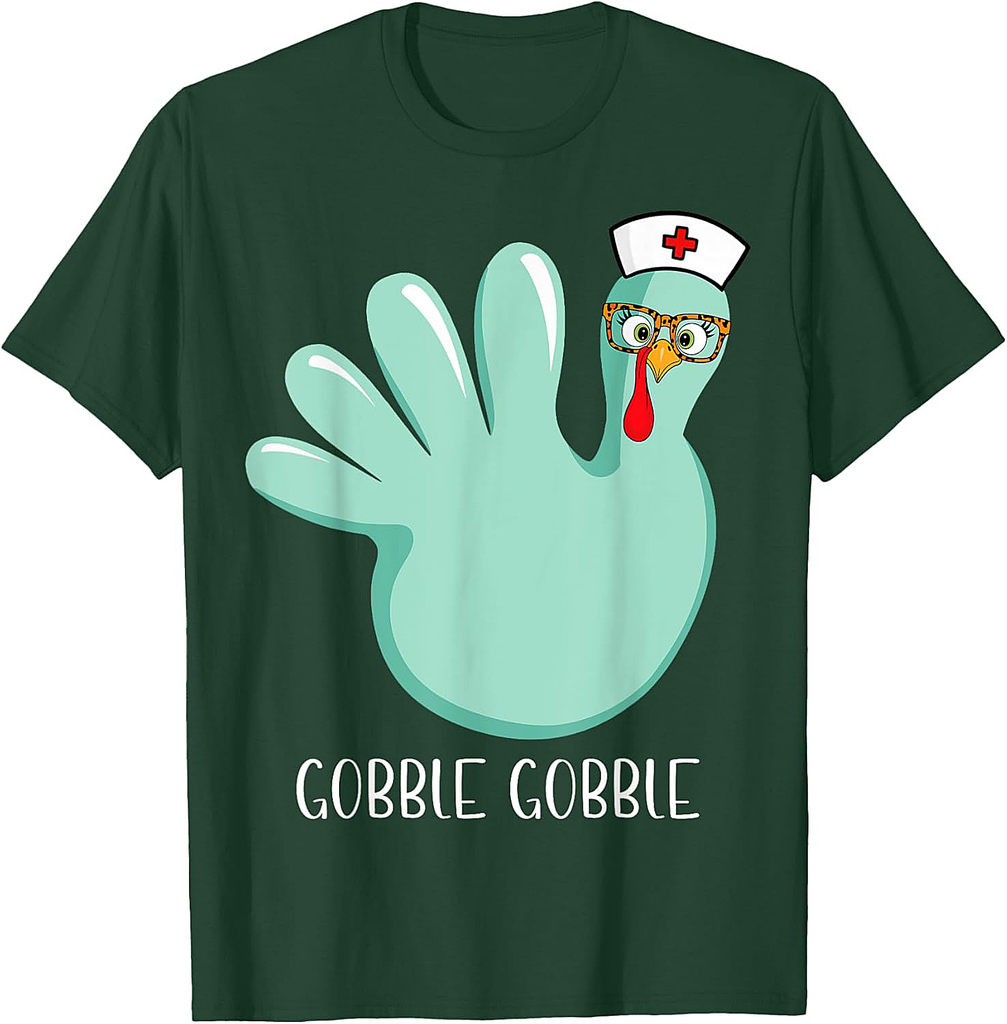 Turkey Glove Gobble Thanksgiving Fall Thankful Nurse Medical T-Shirt