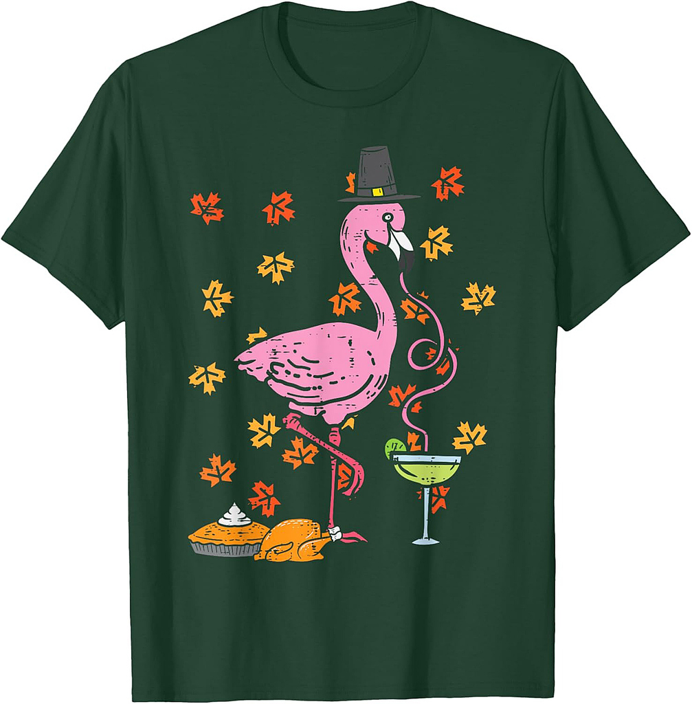 Thanksgiving Pilgrim Flamingo Fall Autumn Men Women T-Shirt