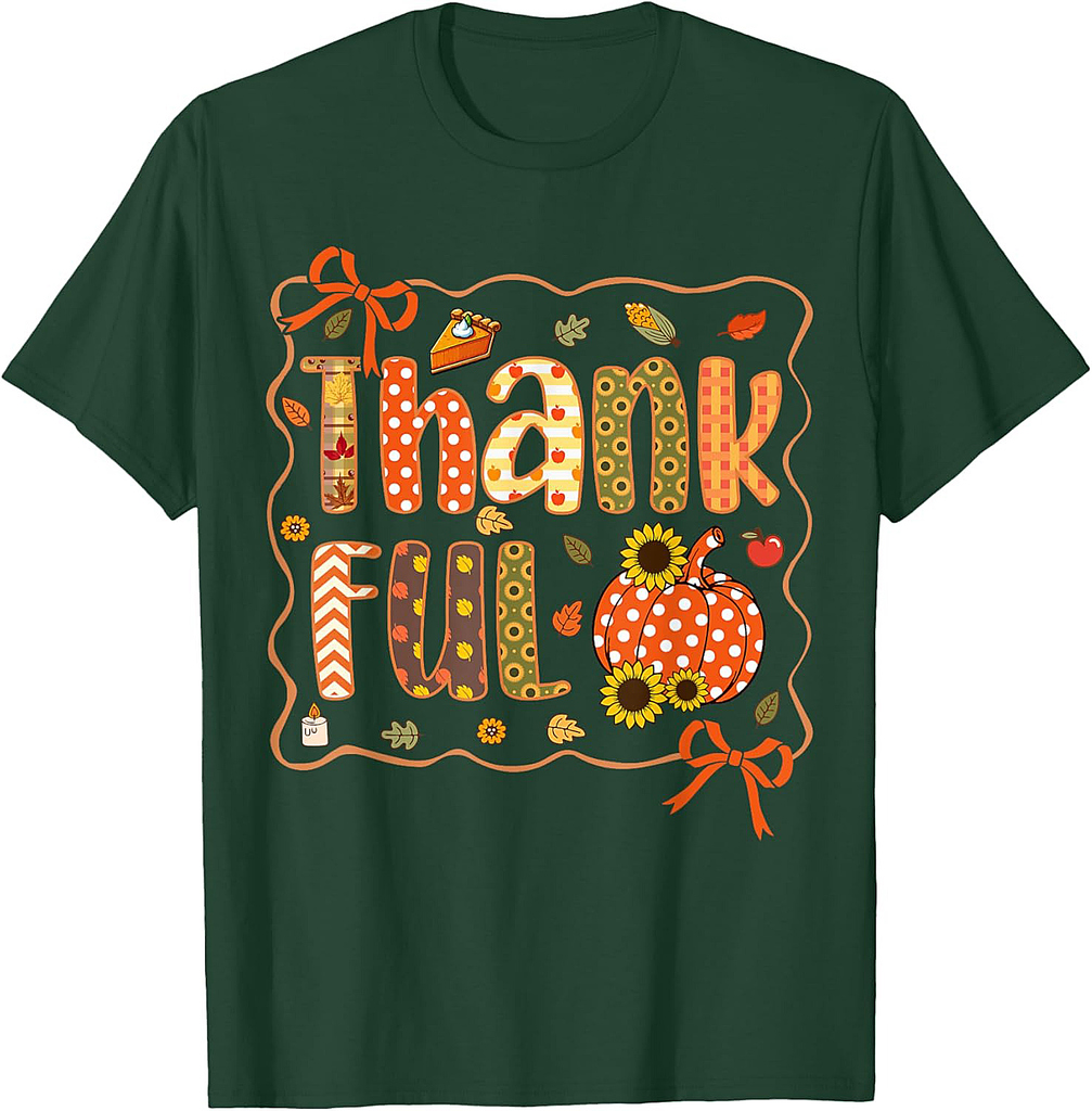 Thankful Thanksgiving Pumpkin Colorful Autumn Leaves Floral T-Shirt