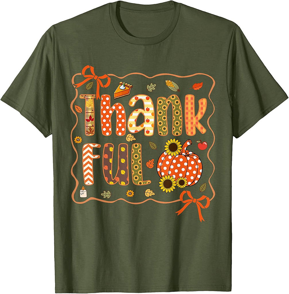 Thankful Thanksgiving Pumpkin Colorful Autumn Leaves Floral T-Shirt