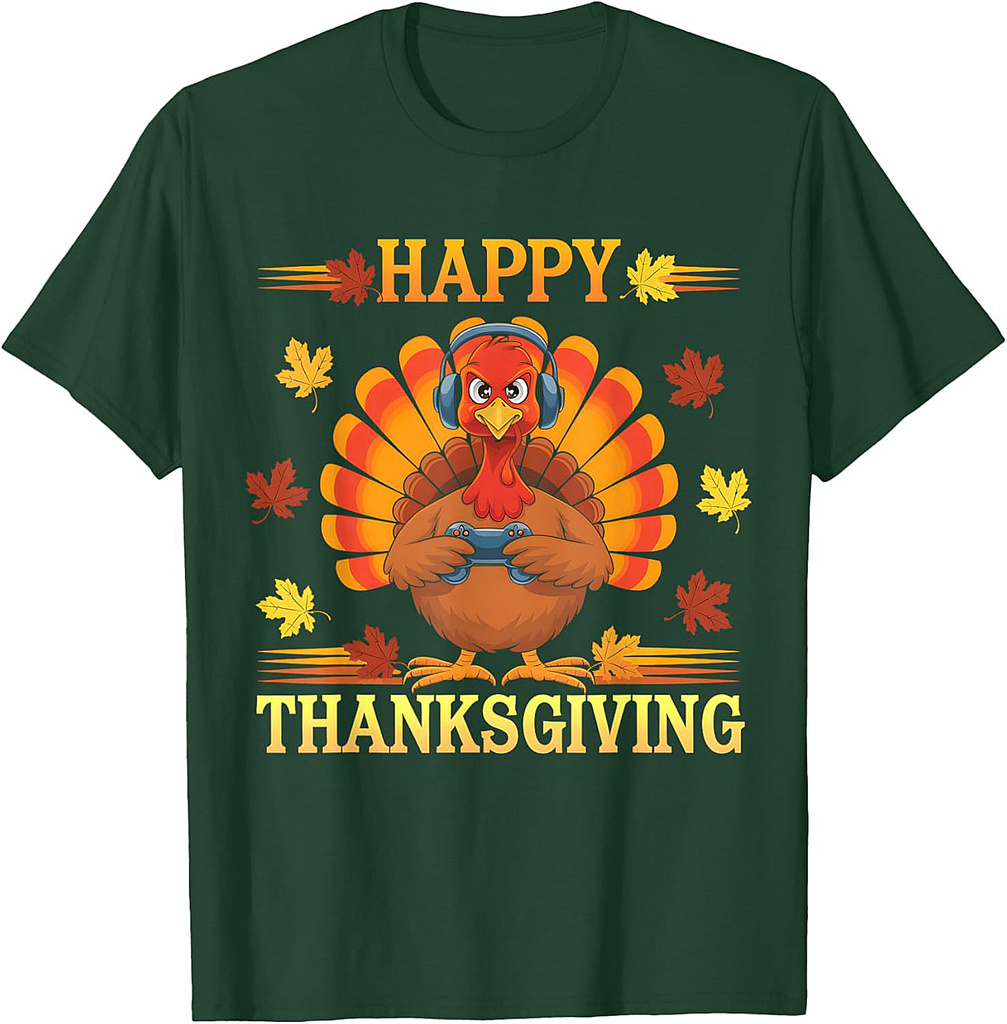 Happy Thanksgiving Funny Turkey Dinner Gamer Thanksgiving T-Shirt