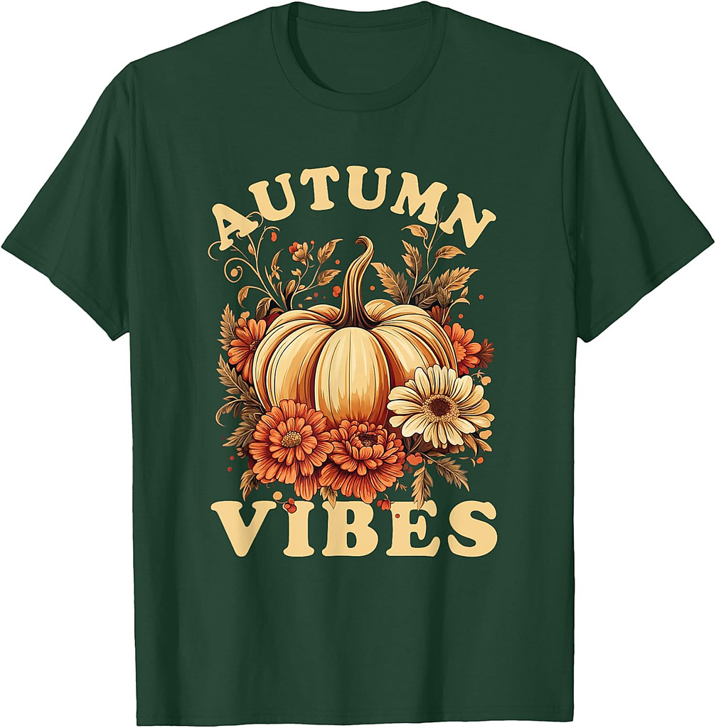 Autumn Vibes For Women Pumpkin Fall Graphic Thanksgiving T-Shirt