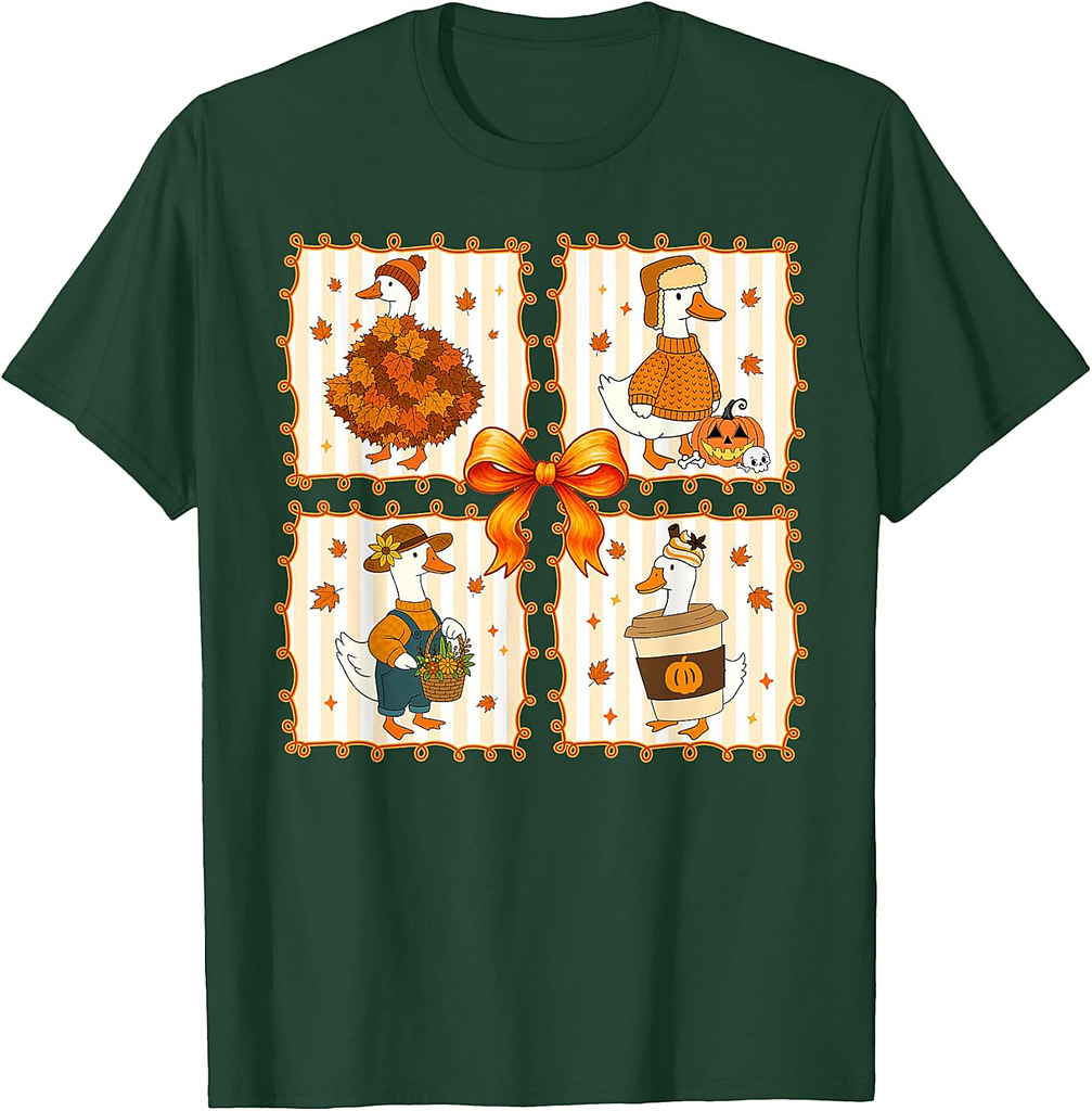 Retro Cozy Goose Pumpkin Fall Autumn Thanksgiving Women T-Shirt