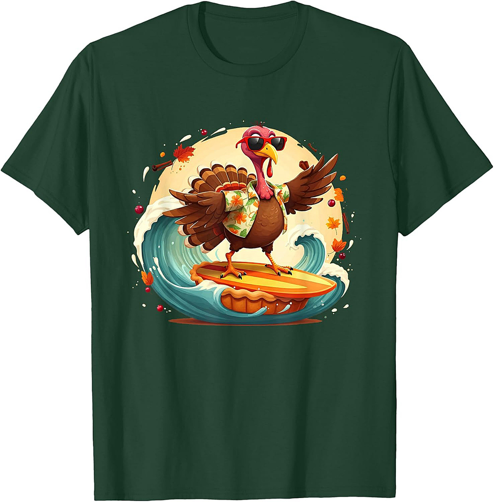 Funny Surf Hawaiian Turkey Surfing Pumpkin Pie Thanksgiving T-Shirt