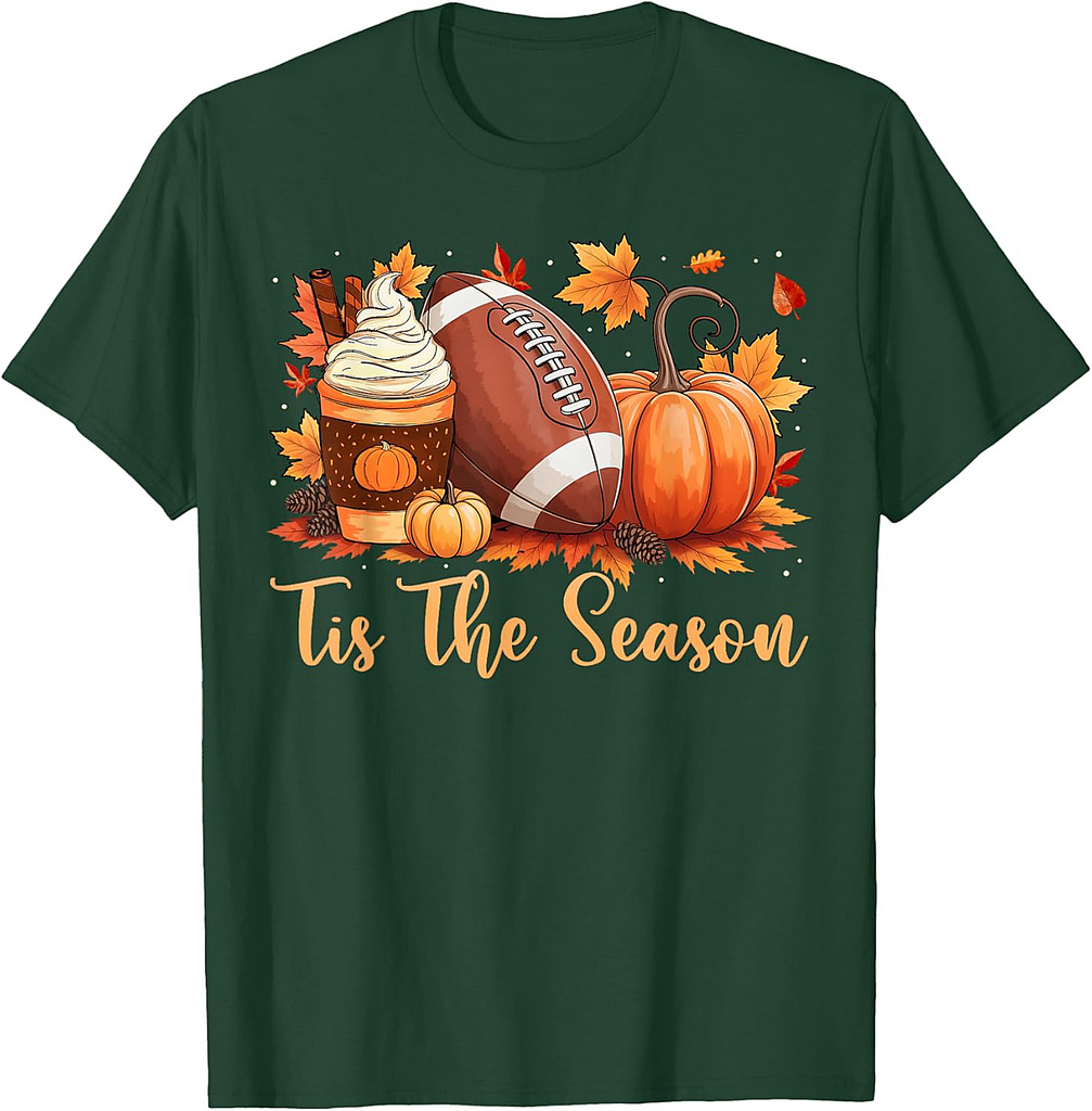 Tis The Season Fall Thanksgiving Pumpkin Spice Football T-Shirt