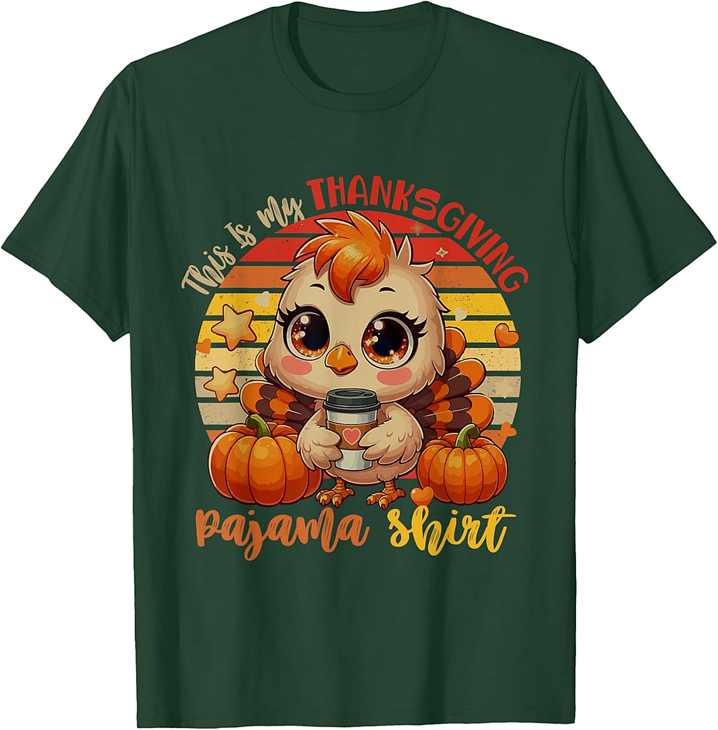 My Thanksgiving Pajama Shirt Autumn Turkey Drinking Coffee T-Shirt