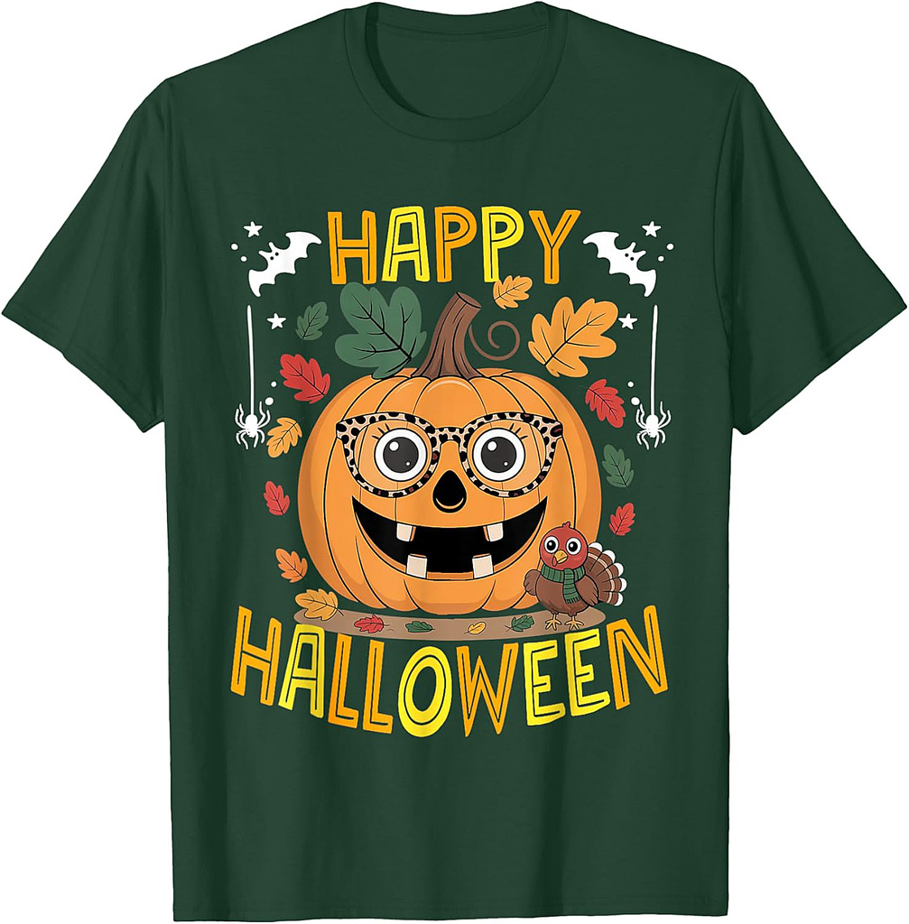 Cute Pumpkin Glasses Halloween Thanksgiving Autumn 2025 T-Shirt