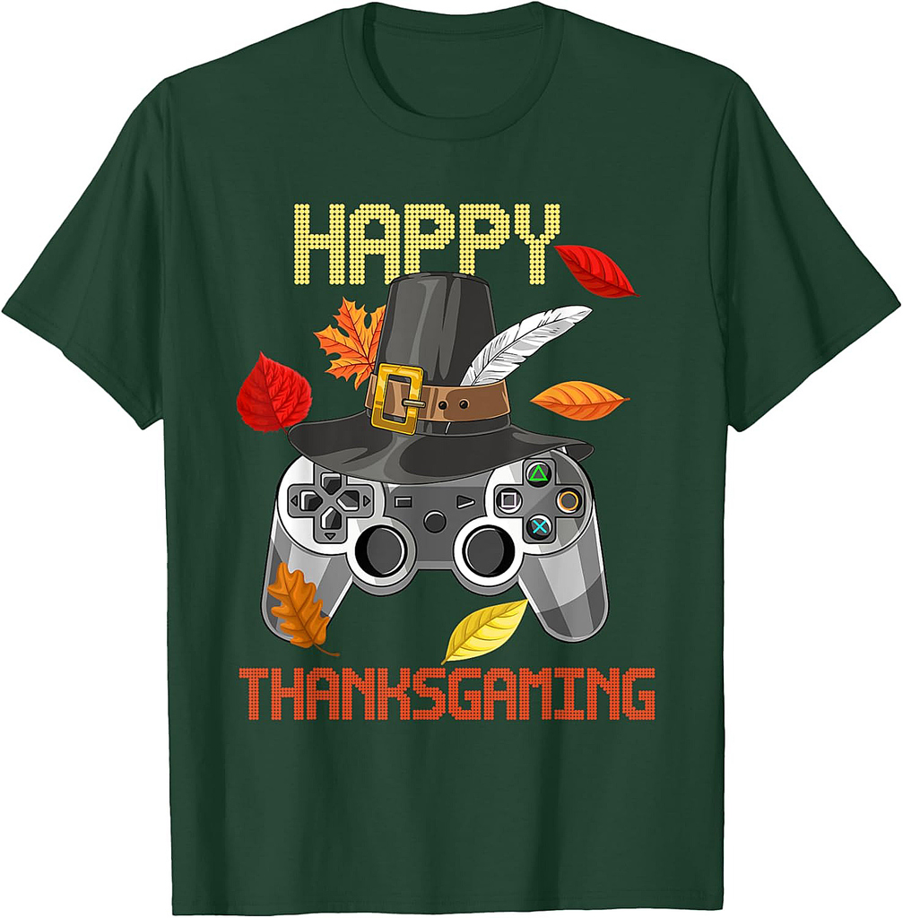 Happy Thanksgiving Video Game Controller Pilgrim Boy Men T-Shirt