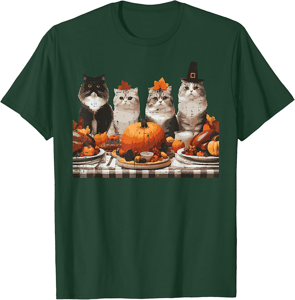 Thanksgiving Cats Dinner Feast Vintage Fall Men Women T-Shirt