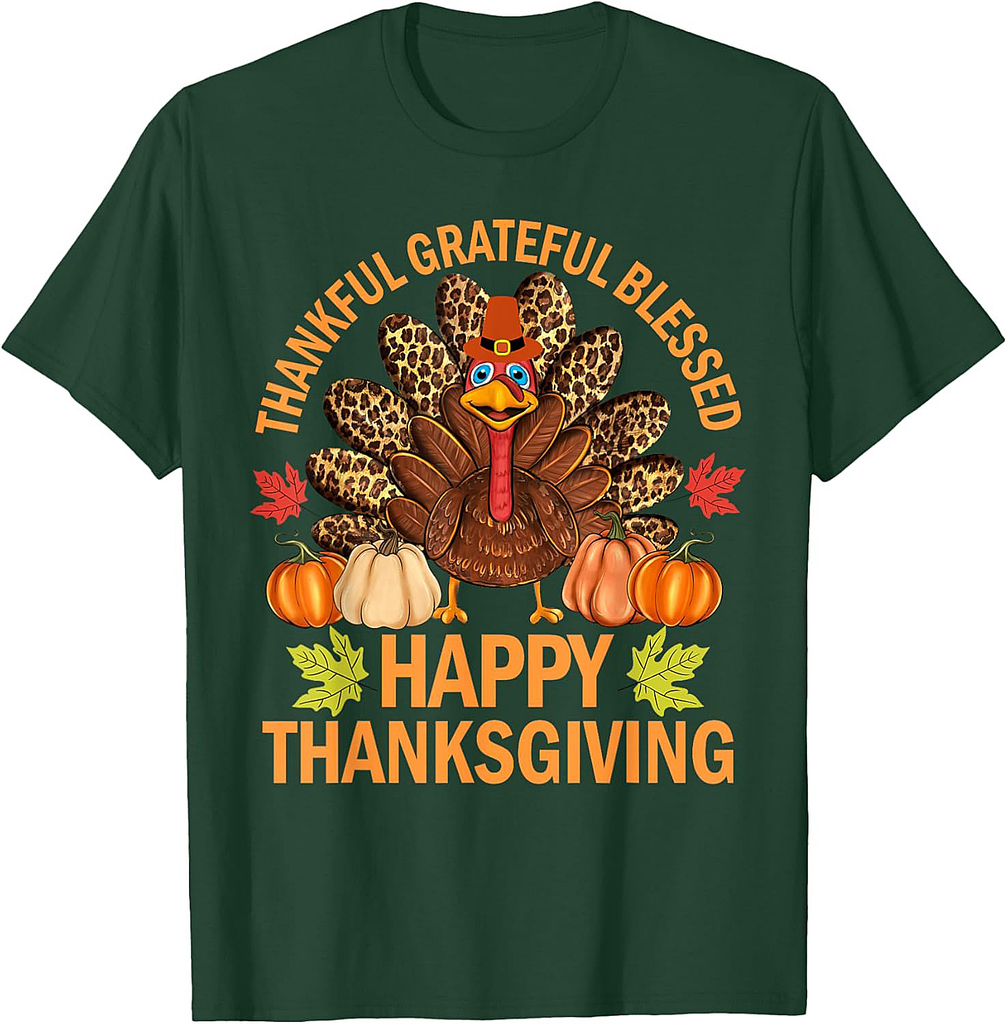 Happy Thanksgiving Funny Turkey Pumpkin Autumn Fall Family T-Shirt