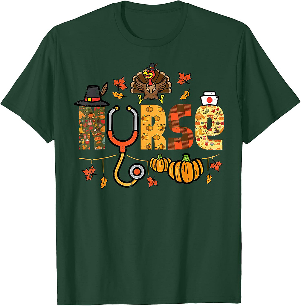Thanksgiving Nurse Stethoscope Fall Scrub Top ER Men Women T-Shirt