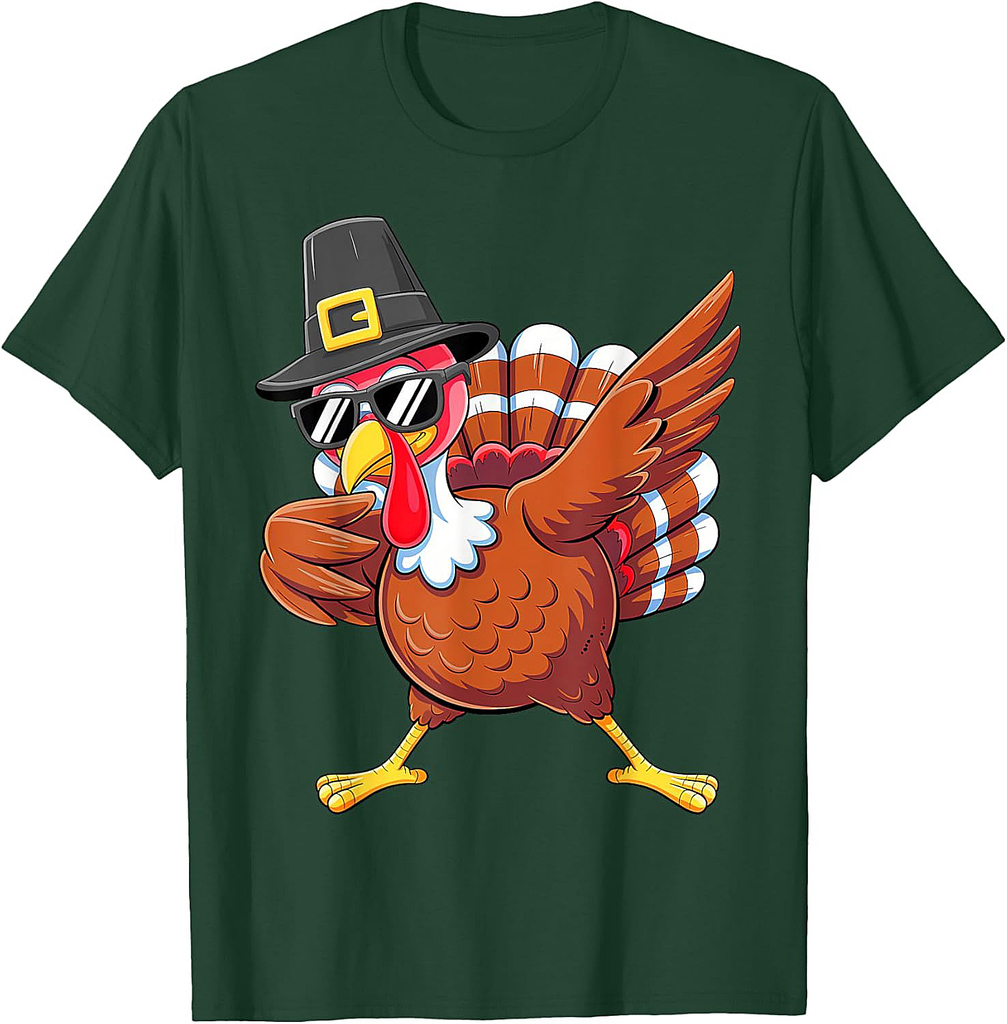 Dabbing Turkey Thanksgiving Day Pilgrim Boys Men Funny Dab T-Shirt