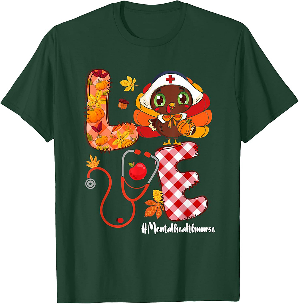 Love Turkey Thanksgiving Mental Health Nurse Life Fall Scrub T-Shirt