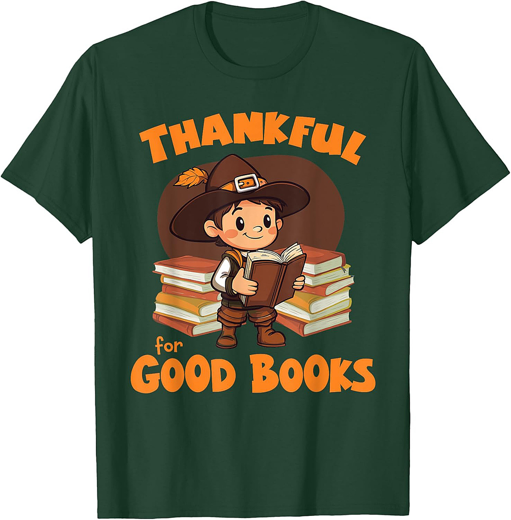 Cute Thanksgiving Teacher Librarian Thankful Reading Books T-Shirt