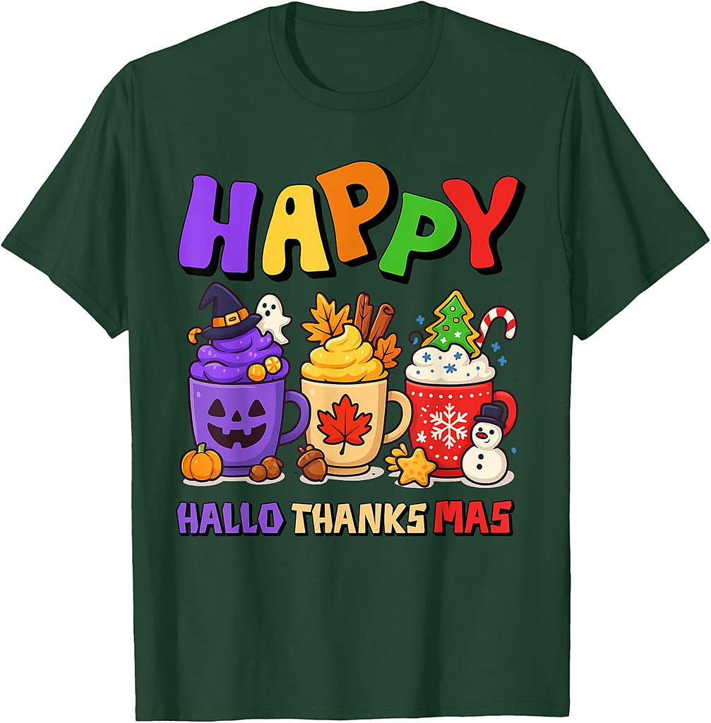 Happy HalloThanksMas Halloween Thanksgiving Christmas Coffee T-Shirt