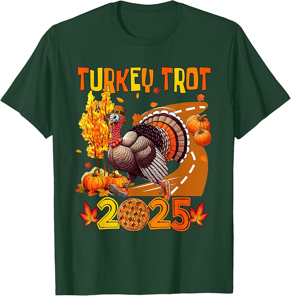 Turkey Trot 2025 Thanksgiving Autumn Turkey Running Runner T-Shirt