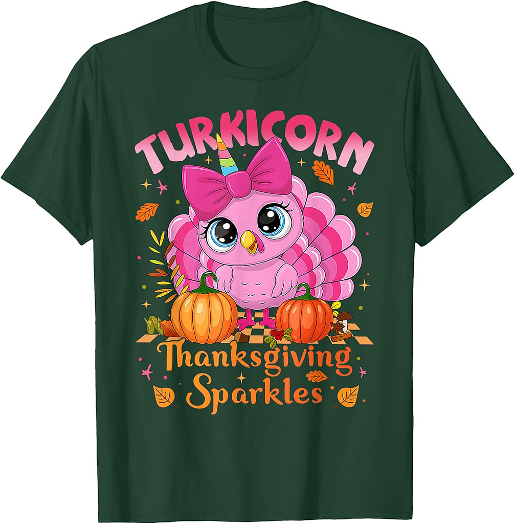 Cute Unicorn Turkey Turkicorn Girl Funny Thanksgiving T-Shirt