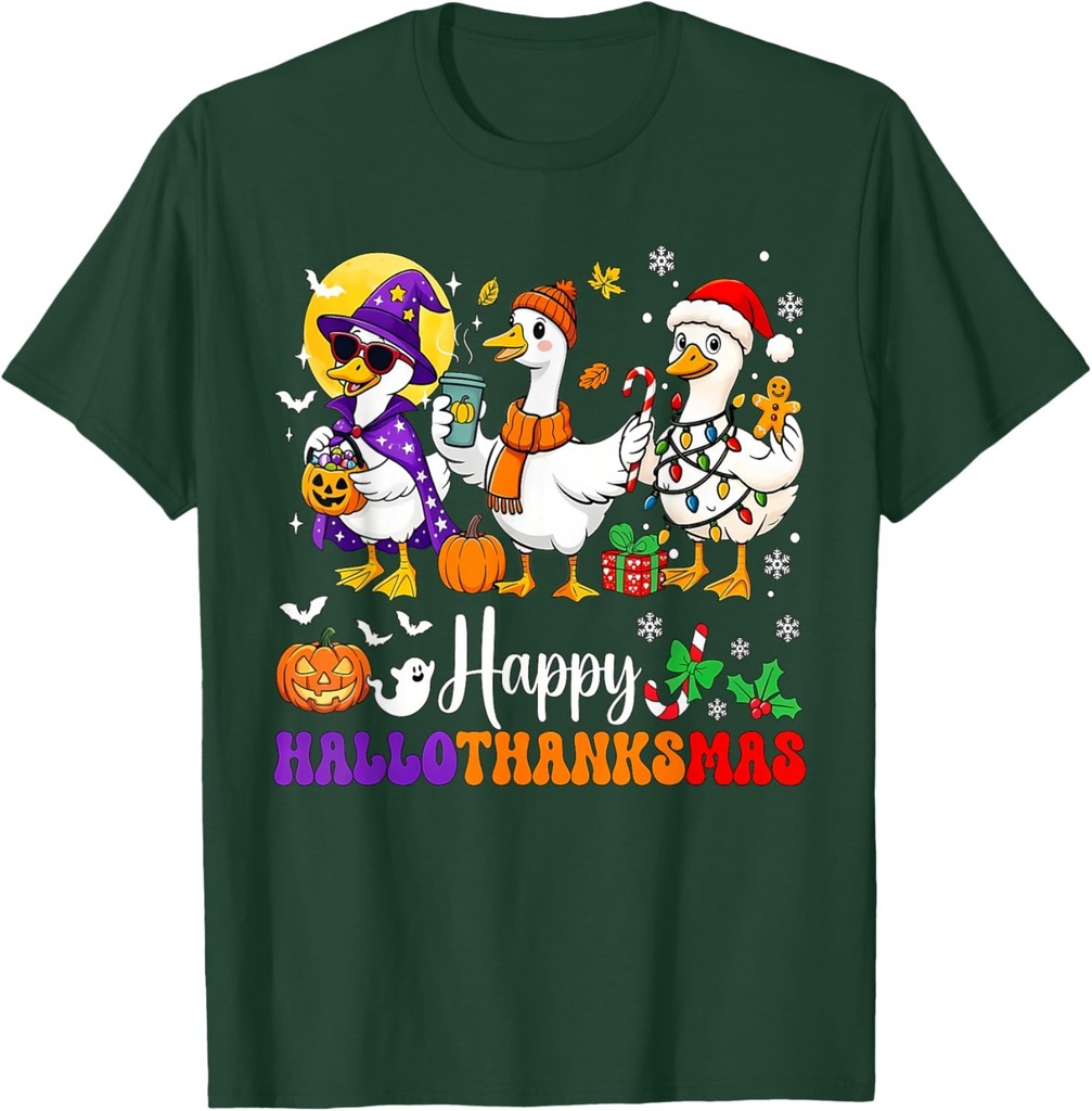 Halloween Thanksgiving Christmas Happy HalloThanksMas Goose T-Shirt