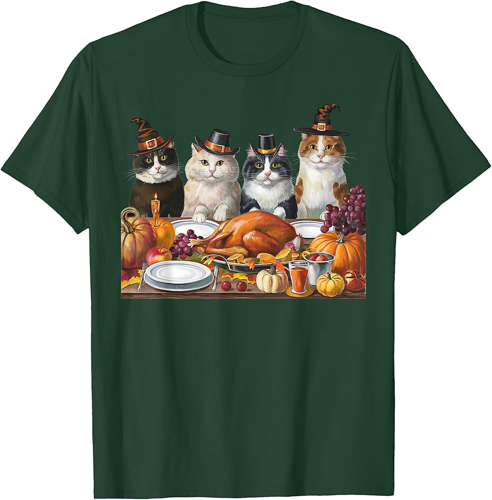 Thanksgiving Day Cat Squad Turkey Gifts For Men Women T-Shirt