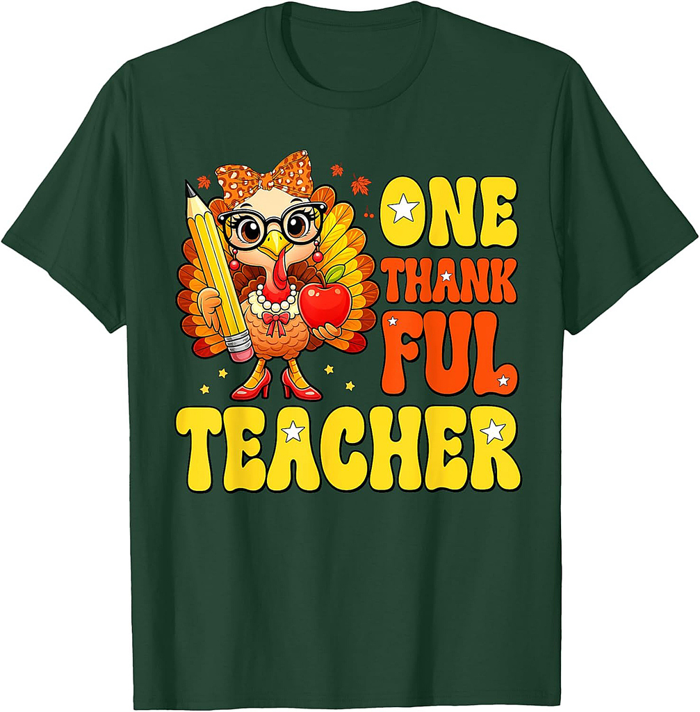One Thankful Teacher Thanksgiving Thanksgiving Turkey Girl T-Shirt
