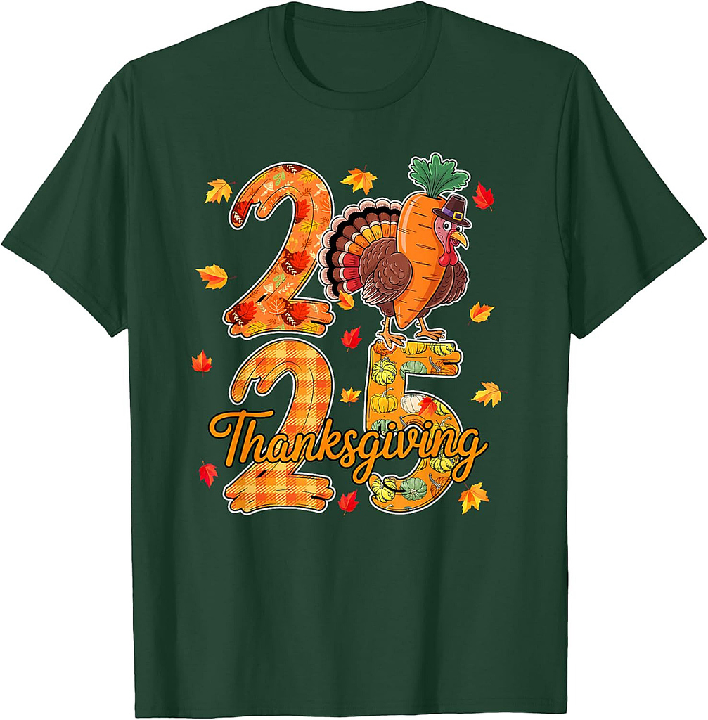 Thanksgiving 2025 Cute Turkey As Carrot Vegan Fall Leaves T-Shirt