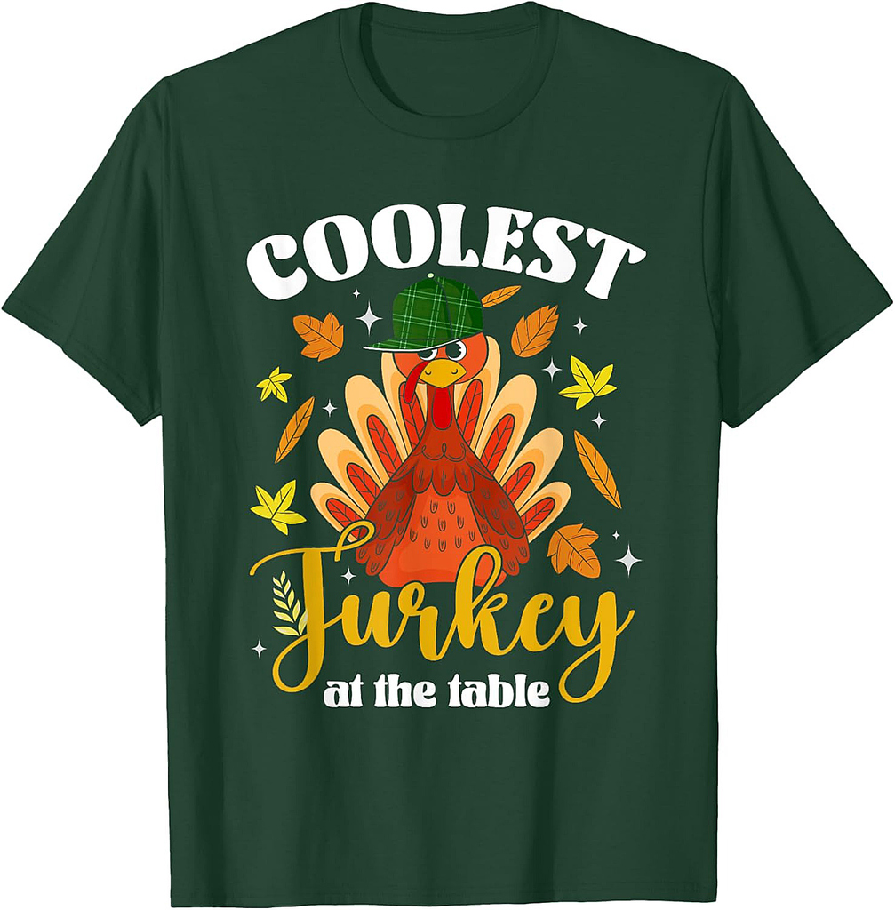 Coolest Turkey at The Table Thanksgiving Fall Season Boys T-Shirt
