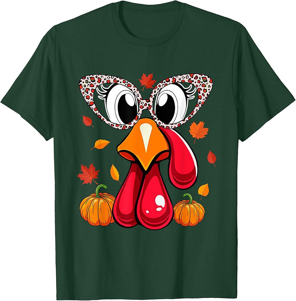 Turkey Face Leopard Glasses Thanksgiving Hunting Squad T-Shirt