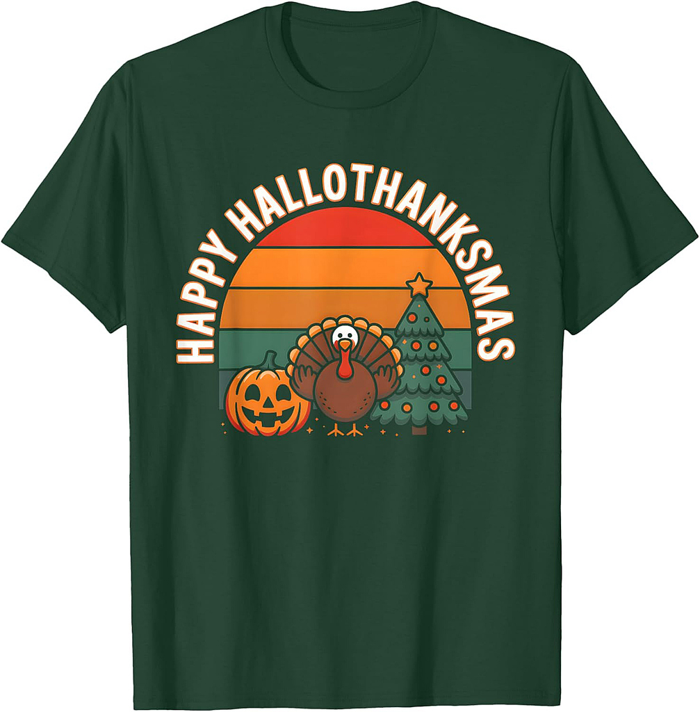 Halloween Thanksgiving Happy Hallothanksmas Funny Holiday Mashup T-Shirt