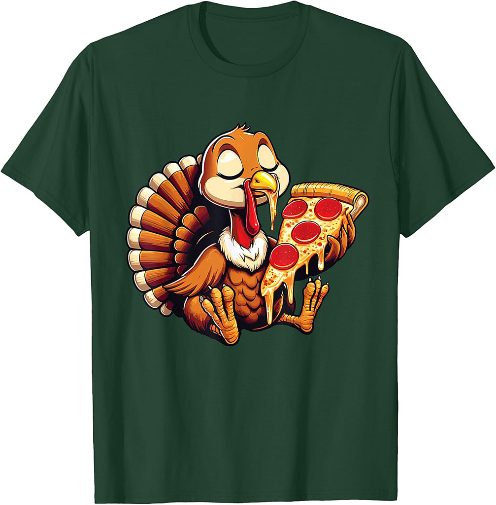 Funny Turkey Eating Pizza Graphic Boys Girls Women T-Shirt
