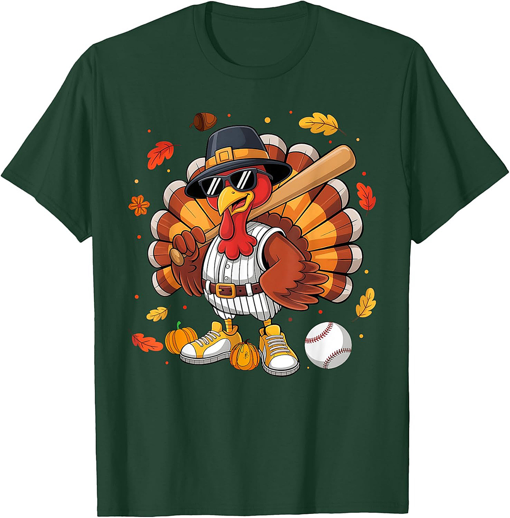 Funny Turkey Baseball Game Day Thanksgiving Graphic Men  T-Shirt