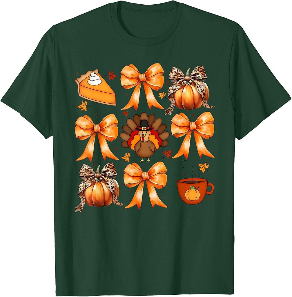 Coquette Bow Pumpkin Pie Turkey Thanksgiving Autumn Fall T-Shirt