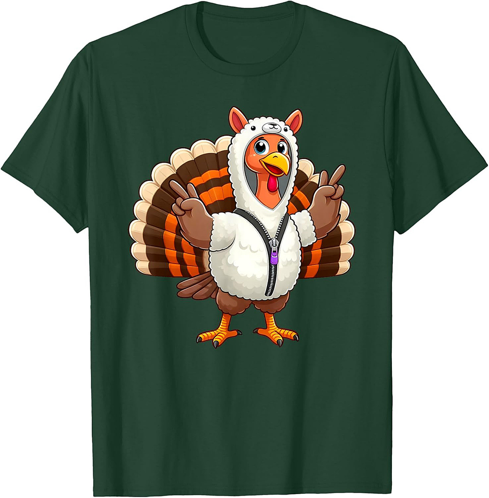 Turkey Costume Llama Funny Thanksgiving Turkey Women Men T-Shirt