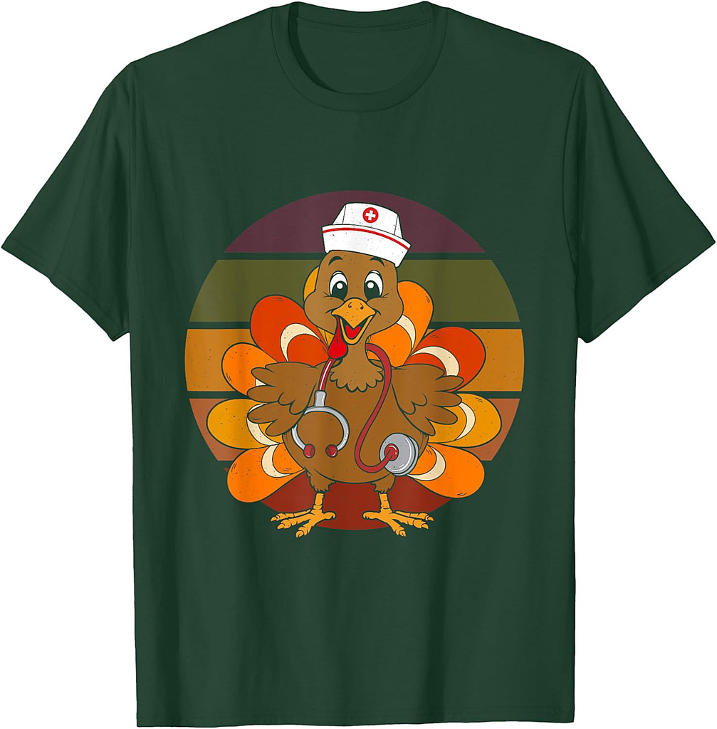 Vintage Turkey Nurse Thanksgiving Scrub Autumn Fall Season T-Shirt