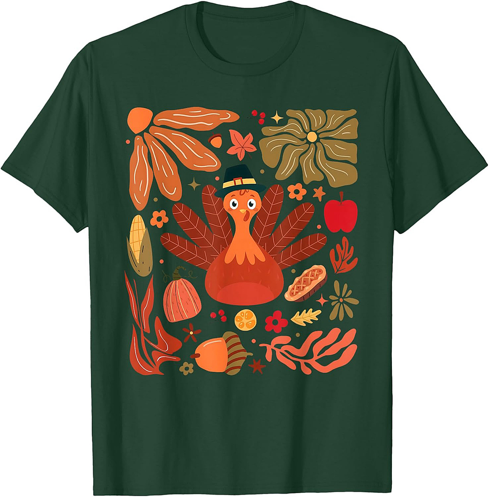 Turkey Floral Autumn Thanksgiving For Toddler Men Women T-Shirt