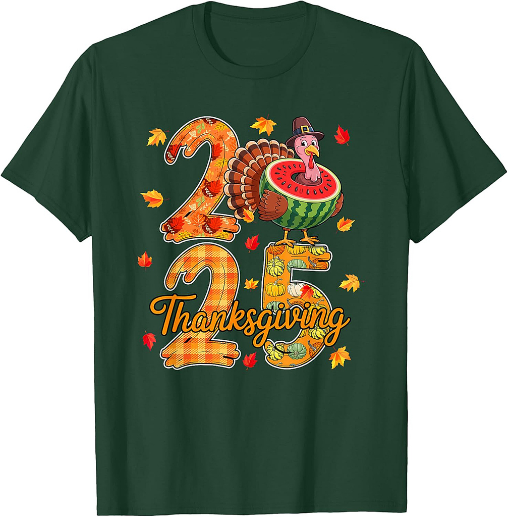 Thanksgiving 2025 Cute Turkey As Watermelon Vegan Autumn T-Shirt