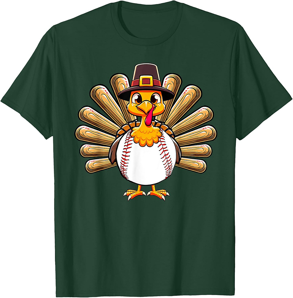 Baseball Turkey Thanksgiving Fall Funny Turkey Baseball Boys T-Shirt