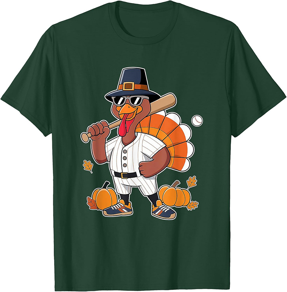 Baseball Player Turkey Funny Thanksgiving Day Boys Men T-Shirt