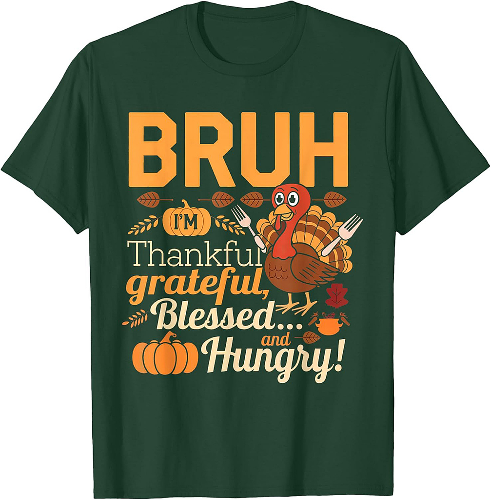 Thanksgiving Shirts for Women Men Bruh Thankful Blessed T-Shirt
