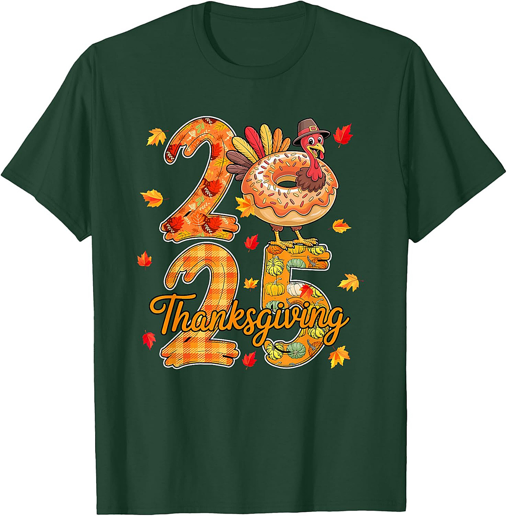 Thanksgiving 2025 Cute Turkey As Donut Food Lover Autumn T-Shirt