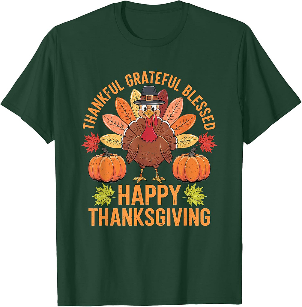 Thankful Grateful Blessed Turkey Women Happy Thanksgiving T-Shirt